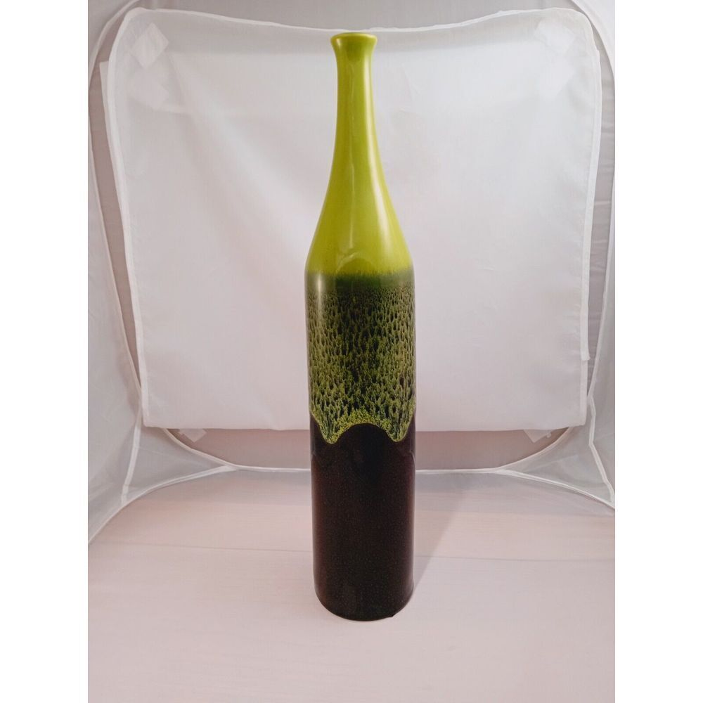 Vintage Made In Philippines Tall Green Ceramic Vase Table Decoration 18" Tall